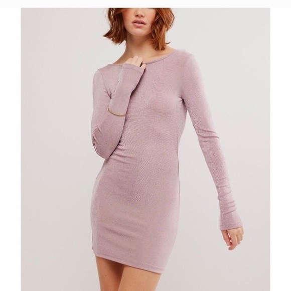 Free People Intimately Call Me Later Long Sleeve Slip Dress Large Dawn Pink NWT - Picture 2 of 7